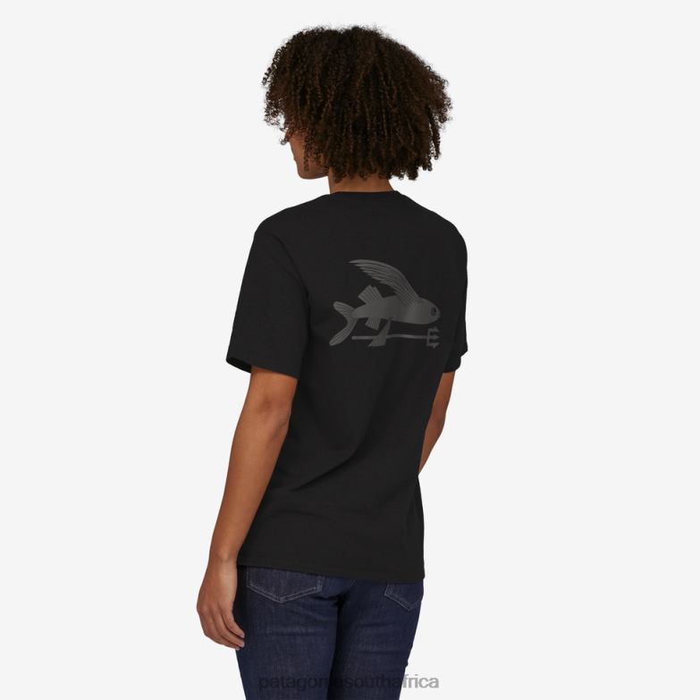 Women Flying Fish Responsibili-Tee Ink Black Patagonia Apparel P6ZJ6782